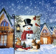 Christmas Decorations Winter Snowman Trees Cardinals Garden Yard Flag 12"x18"