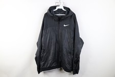 Nike Mens 2XL Fleece Lined Lightweight Ripstop Windrunner Hooded Jacket Black