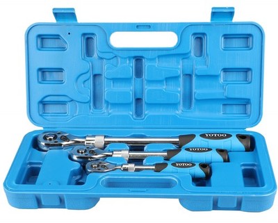 3-Piece Extendable Ratchet Set - 72-Tooth, Quick-Release, Reversible Drive So...