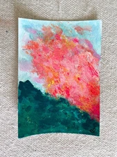 ACEO Original Acrylic Abstract Landscape Painting - "Fireheart 09"