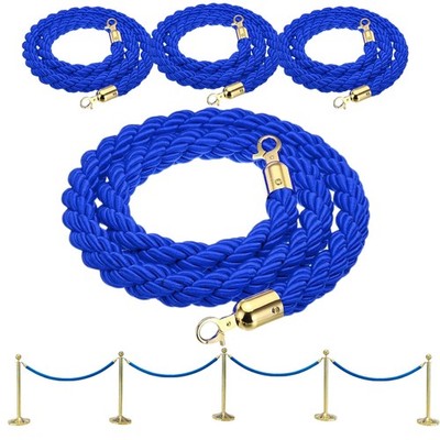 4 PCS Stanchion Set for Party  Blue Twisted Ropes for Hotel Lobbies VIP Ropes...