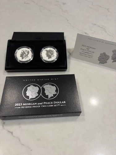 2023-S Reverse Proof $1 Morgan and Peace Silver Dollar 2pc Set Box ,OGP