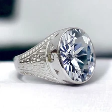 Moissanite Oval Cut Gemstone With 925 Sterling Silver Ring For Men's #791