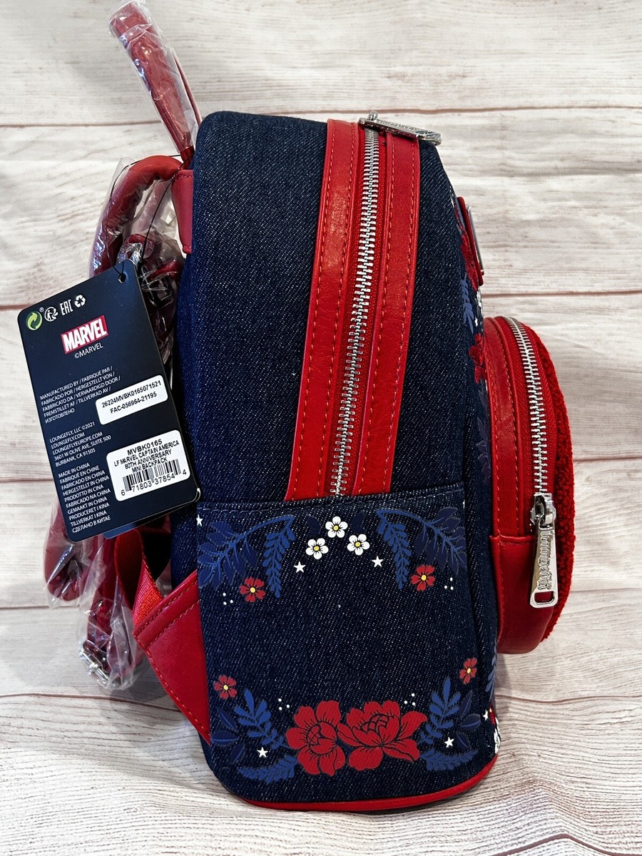Loungefly Marvel Captain America Floral Backpack - Navy and Red Loungefly Disney Marvel Captain America 80th Anniversary  main image 4