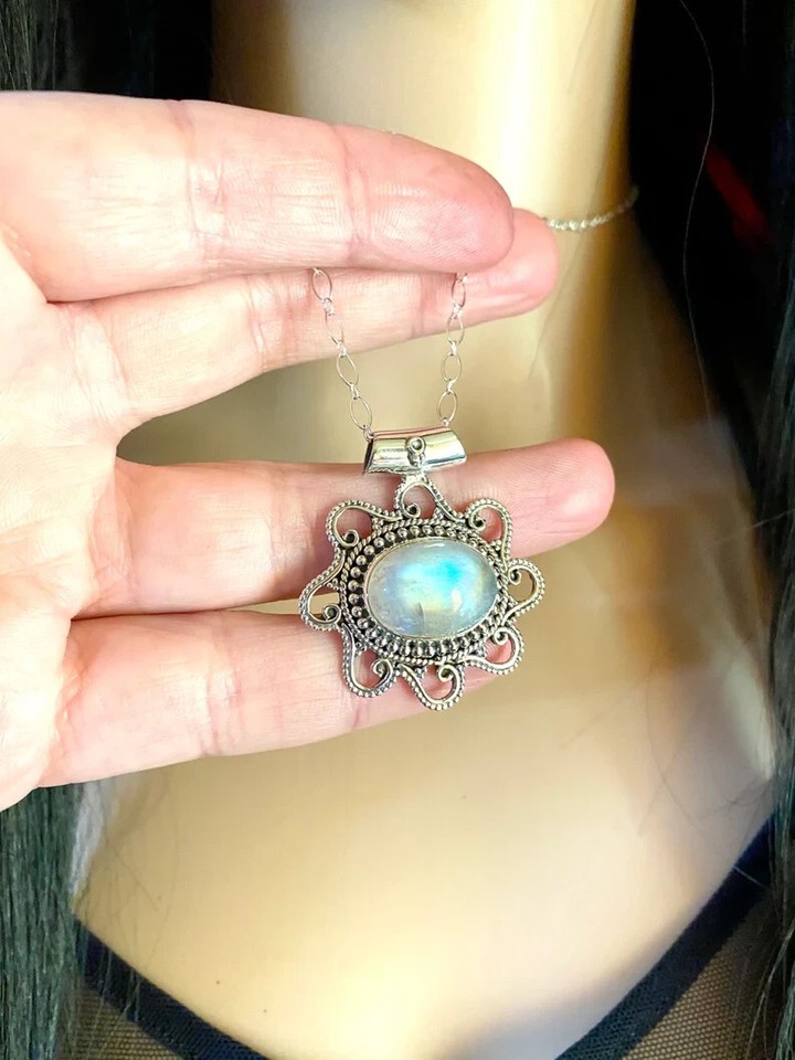 Moonstone Pendant In 92.5 Sterling Silver With Real Moonstone