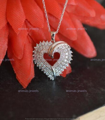 Valentine Day 1 CT Moissanite Heart Love Pendant Necklace 925 Sterling Silver