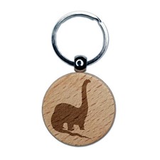 Brachiosaurus Dinosaur Solid Engraved Wood Round Keychain Tag Charm