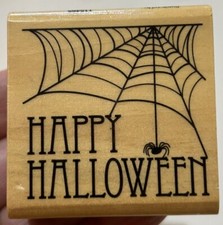 Recollections HAPPY HALLOWEEN Wood Mount Rubber Stamp SPIDERWEB SPIDER