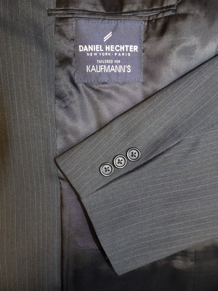 Daniel Hechter 男式西装 42L 34 X 28 深灰色细条纹羊毛混纺 T#405 — 第 3/4 张图片
