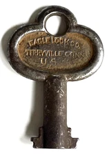 ORIGINAL EAGLE LOCK CO. TERRYVILLE CONN. DOUBLE BIT HOLLOW BARREL PADLOCK KEY