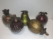 Vintage Art Glass Set Of Five Copper Top Bowl Of Fruit Multi-colored