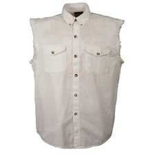 Milwaukee DM4006 Men's White Lightweight Sleeveless Denim Shirt - Frayed Sleeves