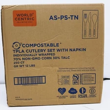 World Centric AS-PS-TN 6" Fork/Knife/Spoon/Napkin Kit - 250 / CS