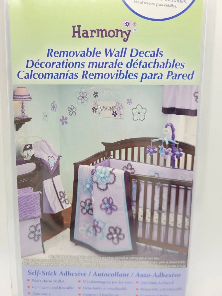 Calcomanías de pared extraíbles Harmony: autoadhesivas, flor púrpura/letras - Nojo Foto 3 de 4