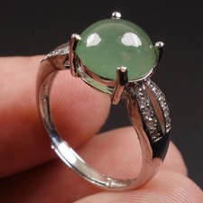 925 Sterling Silver Certified Grade A 100 Natural Green Jade Jadeite Ring Z0187
