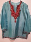 New Heritage Tunic Kurta Top Blouse Turquoise Silk Red Kashmir Hand Embroidery — photo 6