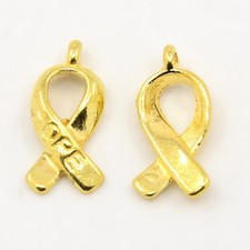 4 Cancer Awareness Ribbon Charms Shiny Gold Hope Word Pendants Jewelry Making