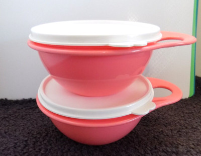 2 Tupperware NEW Thatsa Bowl Ultra Mini  2.5 Cups ~ Coral & White