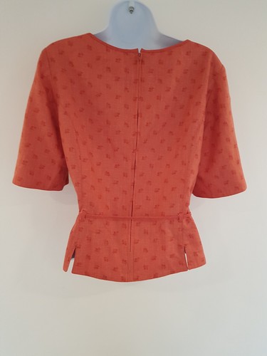 Vintage Shirt Blouse Floral Linen Cotton Blend Coral Size 14 Bavarian Oktoberfes - Picture 10 of 17