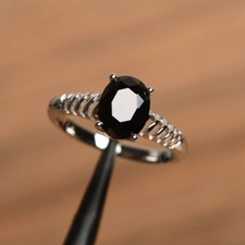 Black Onyx Oval Gemstone 925 Sterling Silver Women Dainty Ring Duty Free