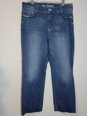 Ten Denim USA Jean Womens Size 18 Regular Straight High Rise Rivets Stretch Blue