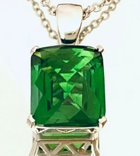 P41012 5ct Mt. St. Helens Green Helenite Emerald Cut Sterling Silver Pendant