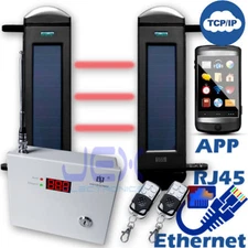 IR Beam Sensor Solar Powered Wireless Perimeter Security Alarm System TCP/IP App
