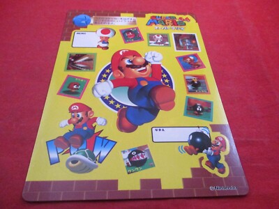 Super Mario 64 Sticker Sheet Bandai 1996 Promo Tip Card Toad Bob-Omb