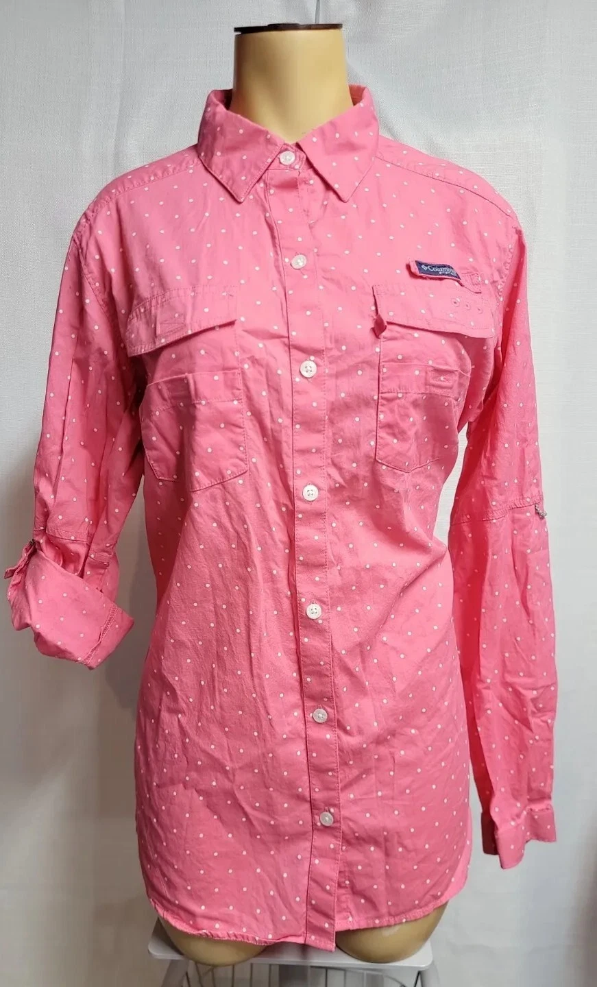 Columbia Sportswear Company PFG Pink Polkadot Long Sleeve Button up Vented Shirt