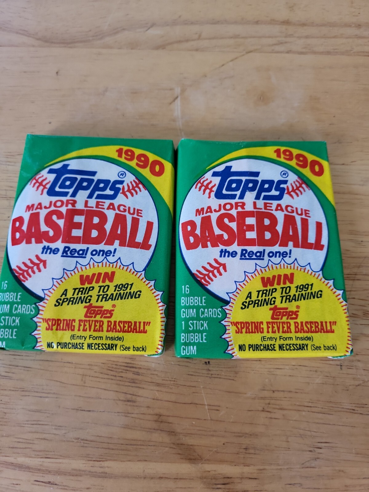 1990 Topps Baseball Cards, 2 Unopened Sealed Wax PACKS From Wax Box, 16