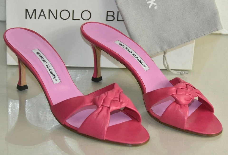 NEW Manolo Blahnik EXIS Leather Mules Slides Sandals FUCHSIA Pink Shoes 41.5