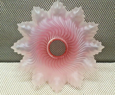 Ancien Abat Jour Verre Rose Dentelé Lustre Suspension Décoration - Photo 1/4