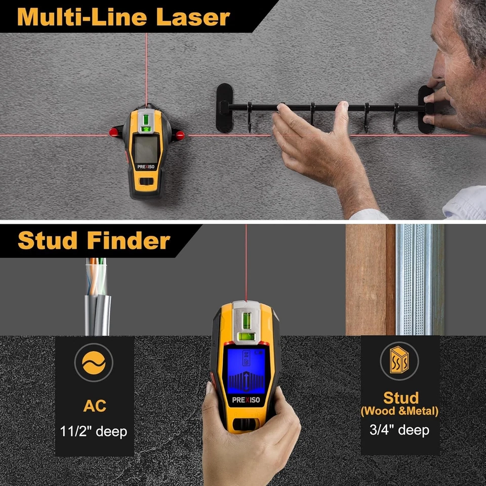 PREXISO 2-in-1 Stud Finder with Laser Level, Rechargeable Cross Line Laser - Image 2 of 4