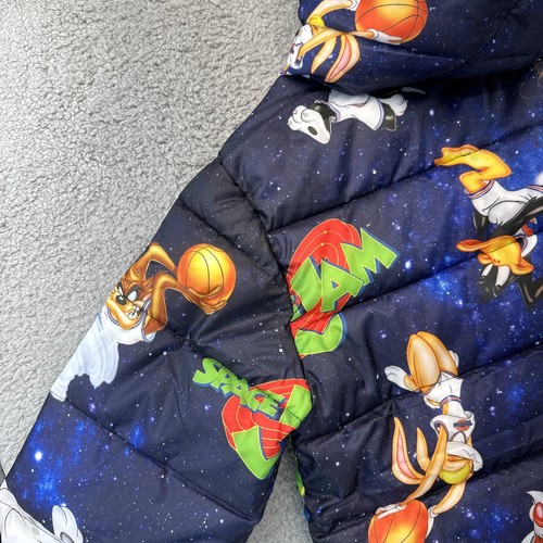 Puffer Jacket Space Jam Looney Tunes Bugs Bunny Graphic Printed Hooded Medium - Picture 16 of 21
