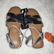 Wonder Nation Girls Strappy Metallic Silver Sandals Adjustable Strap Flat Size 2