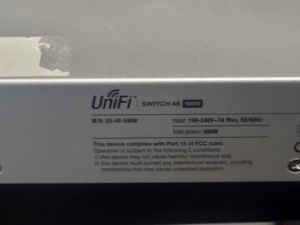 Ubiquiti UniFi US-48-500W 48-Port Gigabit PoE+ Switch - Powers On As-Is READ #73 - Image 2 of 3