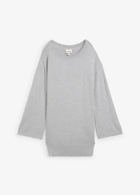 Longpullover Gr. 36/38 Hellgrau Meliert Damen-Pulli Langarm Strick-Pullover Neu*