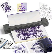 Ink-Free Tattoo Transfer Sheets Kit w/ 50 Sheets, USB Cable, 2400mAh Battery