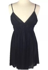 Michael Kors Black Tulle Layered Babydoll Dress 90s Beaded Packable Adjustable
