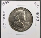 1954 S Benjamin Franklin Silver Half Dollar, Gem Uncirculated.  90% Silver