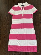 Tommy Hilfiger Pink White Striped Polo Shirt Dress Preppy Cotton Elastane XS