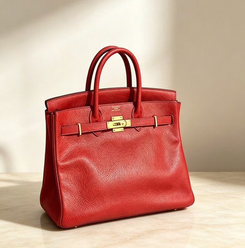 Auth Hermes Birkin HAC 32 Handbag Peony Red  Leather Gold Hardware Luxury-