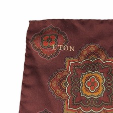 Eton NWT 100 Silk Pocket Square In Bronze / Multicolor Paisley Print 12.5  
