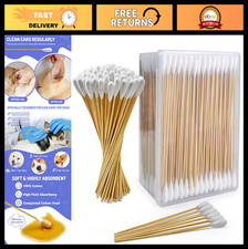 300PCS Large Cotton Dog Ear Swabs - 6 Inch Bamboo Handle, Soft Lint-Free