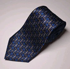 Mens Necktie Narrow Blue Foulard Macclesfield Pattern 100% Silk Hand Made