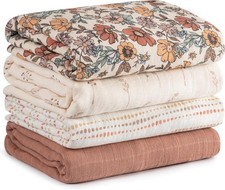 4 Pack Muslin Swaddle Blankets Newborn Cotton Receiving Baby Blanket Floral Set