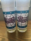 Vintage Pepsi Cola Tiffany Style Glasses Raised Stained Glass Set of 2 1970's