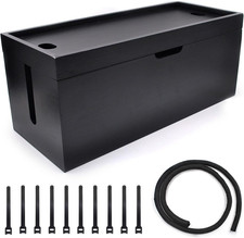 15 Inch Bamboo Large Cable Management Box, Black Cord Organizer