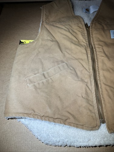Vintage Carhartt Duck Sherpa Lined Zip Vest Made In USA Size Is A Guess XL? Read - Picture 3 of 24