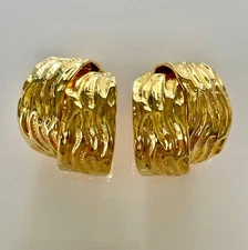 Vintage Norma Jean Chunky Gold Tone Classic Elegant Half Hoop Clip On Earrings